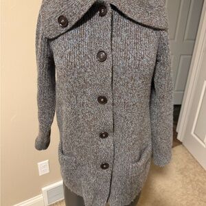 Vintage hand knit Cozy Brown Button-Up Turtleneck Sweater